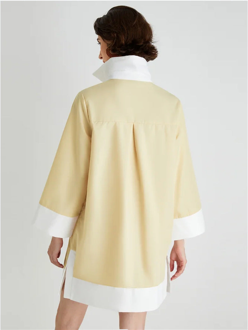 Women's Tunic Dress - Relaxed Fit - High Collar - 3/4 Sleeve - Button Front by Lumina Vancouver