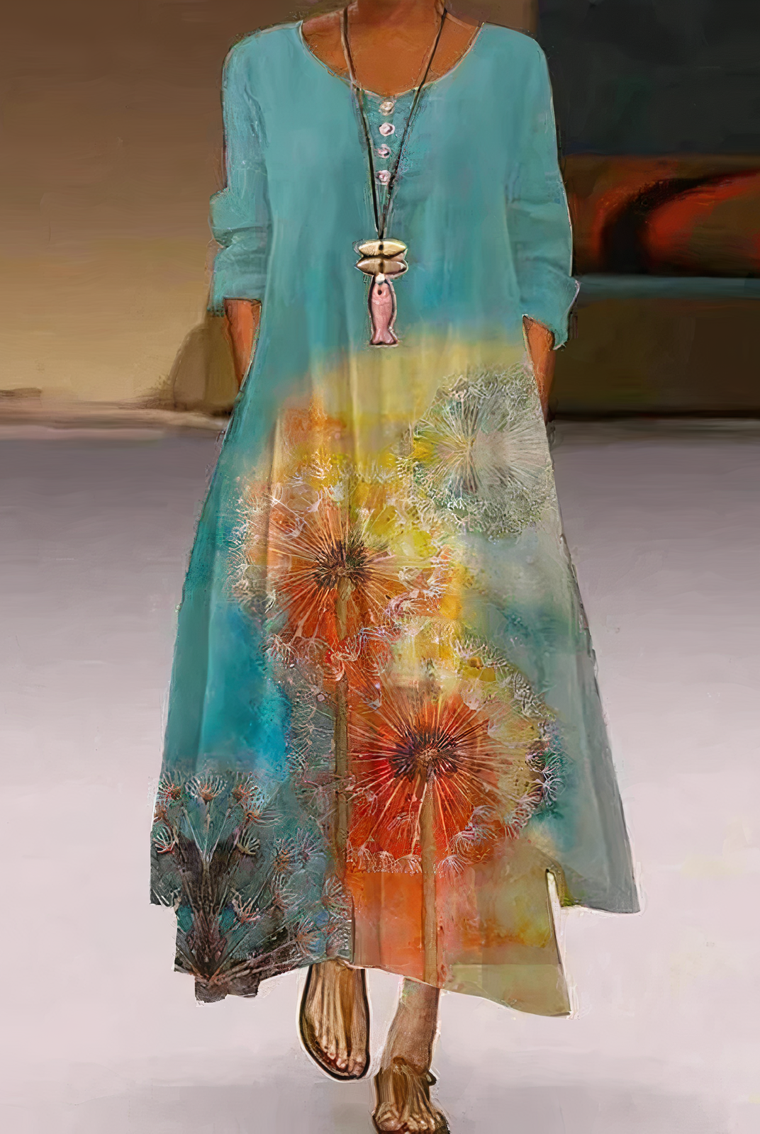 Women's Casual Dress - Relaxed Fit - Long Sleeve - Button Detail - Asymmetrical Hem by Lumina Vancouver