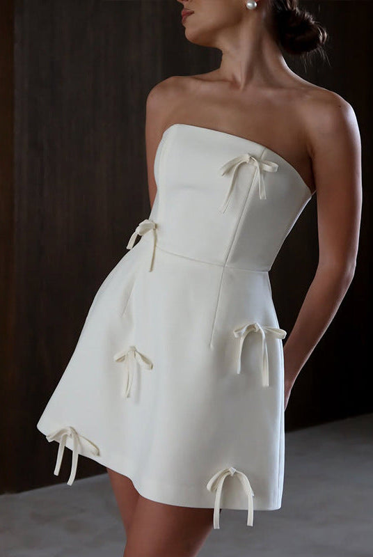 Women’s Strapless Mini Dress – Slim Fit – Satin-Like Fabric – Bow Detail – Evening Wear by Lumina Vancouver