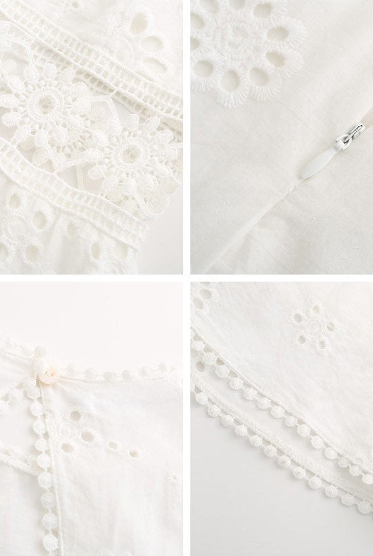 Women's Eyelet Dress - A-Line Silhouette - Short Bell Sleeves - Fitted Bodice by Lumina Vancouver