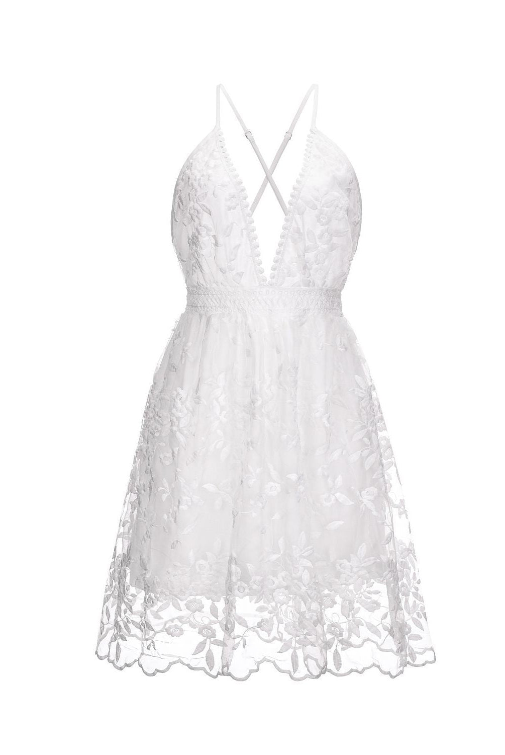 Women's Spaghetti Strap Dress - Deep V-Neck - Floral Embroidery - A-Line Silhouette by Lumina Vancouver