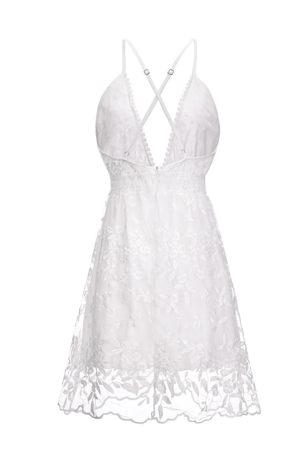 Women's Spaghetti Strap Dress - Deep V-Neck - Floral Embroidery - A-Line Silhouette by Lumina Vancouver