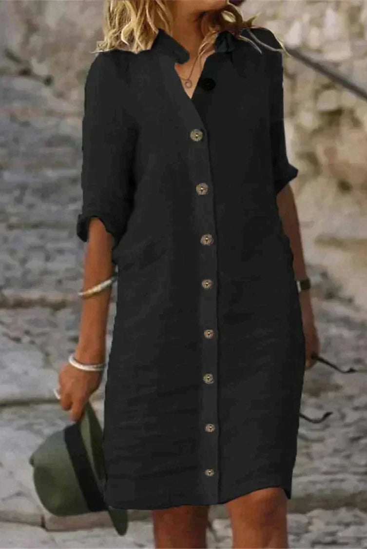 Women's Shirt Dress - Button Down - Long Sleeve - Waist Tie - Casual Elegant Outfit by Lumina Vancouver