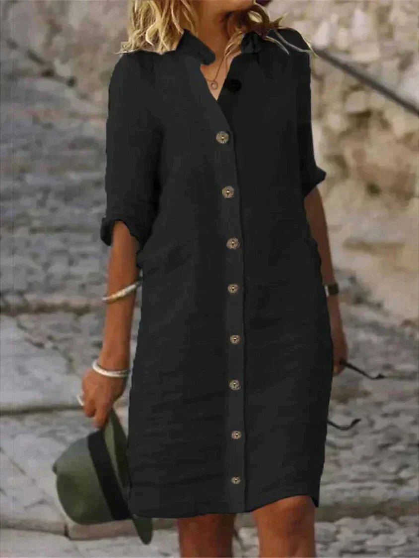 Women's Shirt Dress - Button Down - Long Sleeve - Waist Tie - Casual Elegant Outfit by Lumina Vancouver
