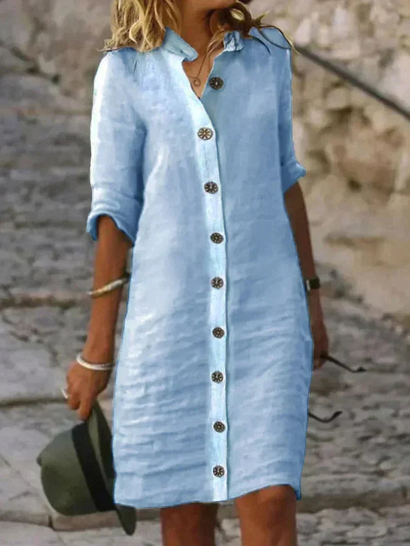 Women's Shirt Dress - Button Down - Long Sleeve - Waist Tie - Casual Elegant Outfit by Lumina Vancouver