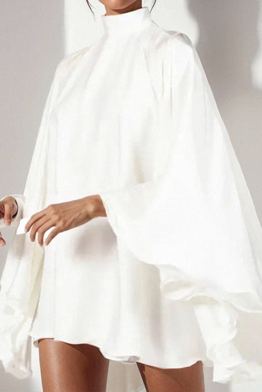 Women’s Short Dress – A-Line Boho Fit – Ruffled Sleeves – Half-High Neck – Soft Fabric by Lumina Vancouver