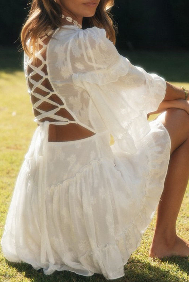 Women's V-Neck Dress - Floral Print - Bell Sleeves - Lightweight Flowy Fit by Lumina Vancouver