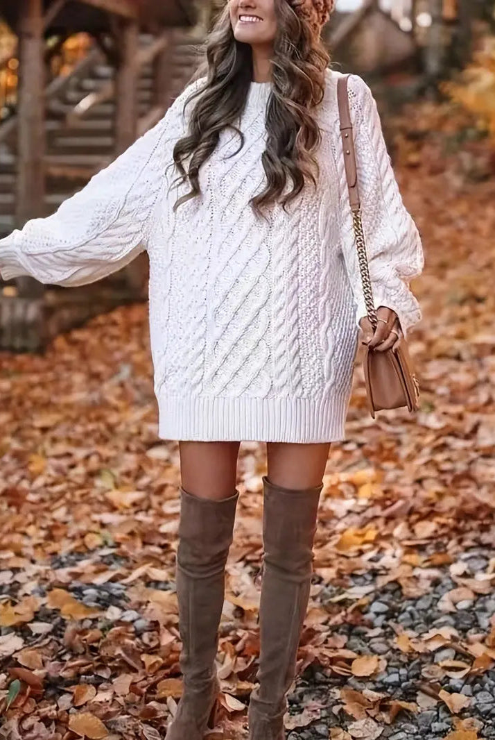 Women’s Sweater Dress – Oversized Fit – Wool Knit – Cable Braided – Mini Length by Lumina Vancouver