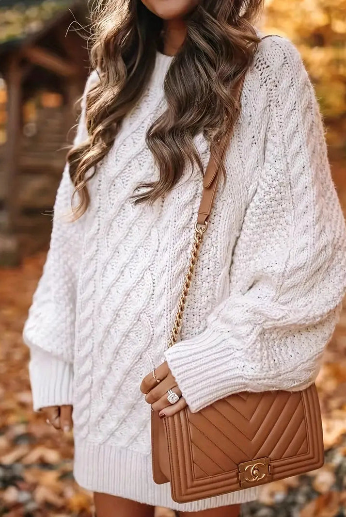 Women’s Sweater Dress – Oversized Fit – Wool Knit – Cable Braided – Mini Length by Lumina Vancouver