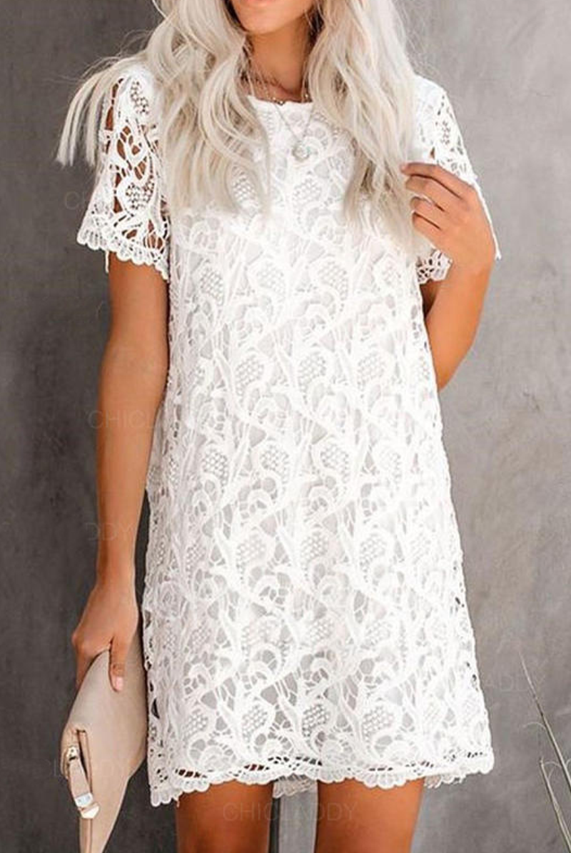 Women's Lace Dress - Sheath Silhouette - Short Sleeve Elegant Knee-Length by Lumina Vancouver