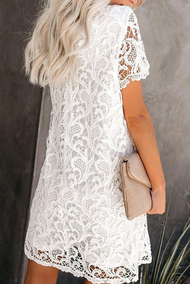 Women's Lace Dress - Sheath Silhouette - Short Sleeve Elegant Knee-Length by Lumina Vancouver