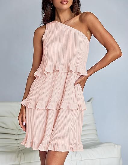 Women's Pleated One-Shoulder Dress - Ruffle Layered Design by Lumina Vancouver