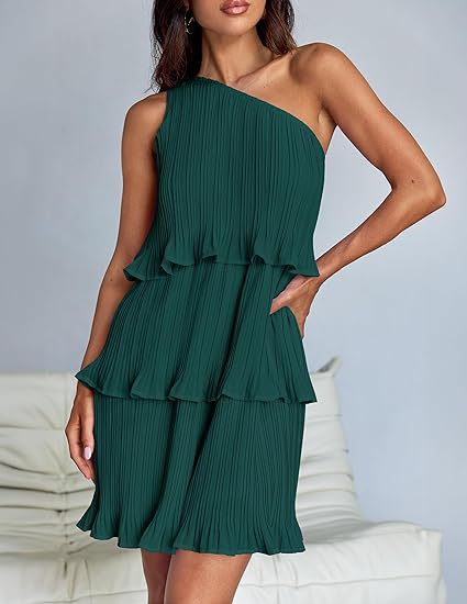 Women's Pleated One-Shoulder Dress - Ruffle Layered Design by Lumina Vancouver