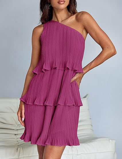Women's Pleated One-Shoulder Dress - Ruffle Layered Design by Lumina Vancouver