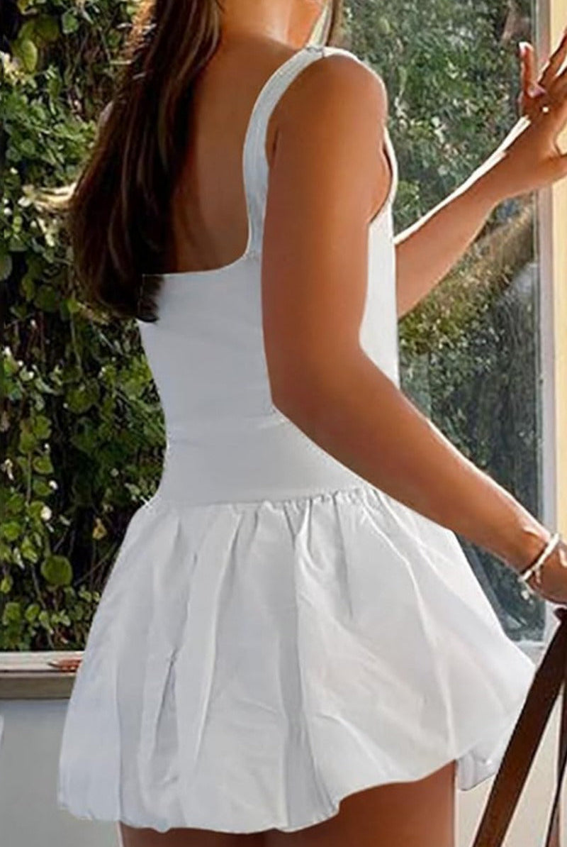 Women's Mini Dress - Sleeveless Bubble Hem - Fitted Bodice Scoop Neck - Flowy Skirt by Lumina Vancouver