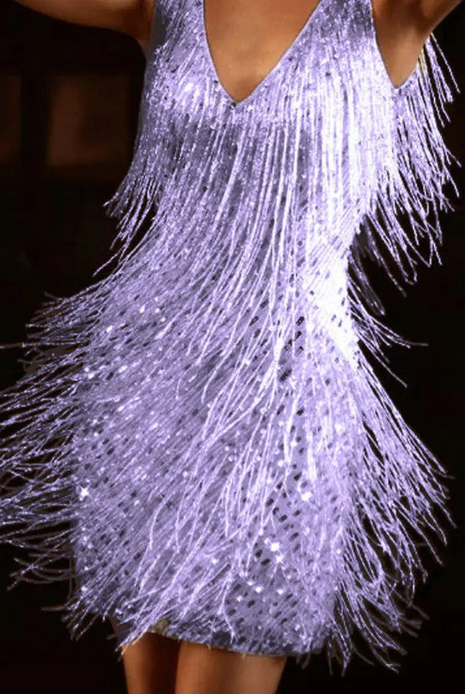 Women's Dress - Sleeveless Scoop Neck - Fringe Detailing - Form-Fitting Party Wear by Lumina Vancouver