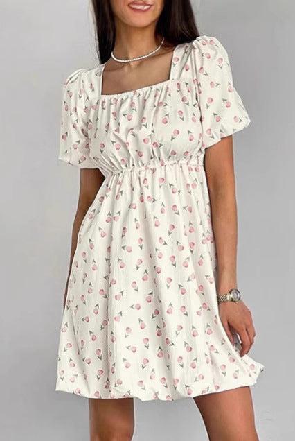 Women’s A-Line Dress – Square Neck – Puff Sleeves – Floral Mini – Fitted Waist by Lumina Vancouver