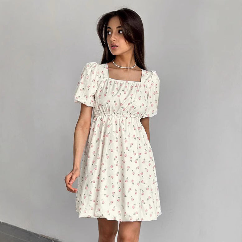 Women’s A-Line Dress – Square Neck – Puff Sleeves – Floral Mini – Fitted Waist by Lumina Vancouver