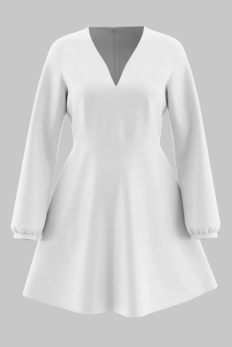 Women’s Mini Dress – Satin A-Line – Deep V-Neck – Long Sleeve – Ruched Waist by Lumina Vancouver