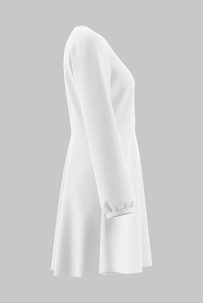 Women’s Mini Dress – Satin A-Line – Deep V-Neck – Long Sleeve – Ruched Waist by Lumina Vancouver