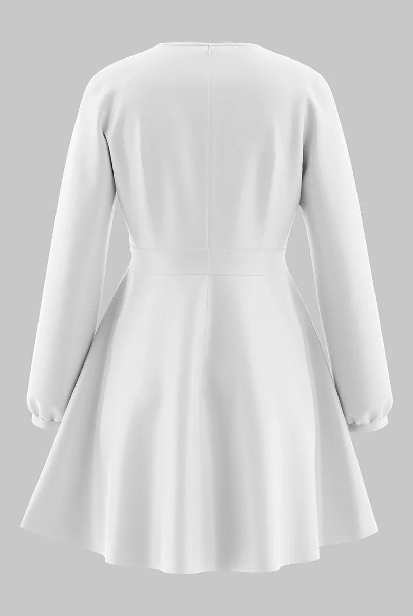 Women’s Mini Dress – Satin A-Line – Deep V-Neck – Long Sleeve – Ruched Waist by Lumina Vancouver