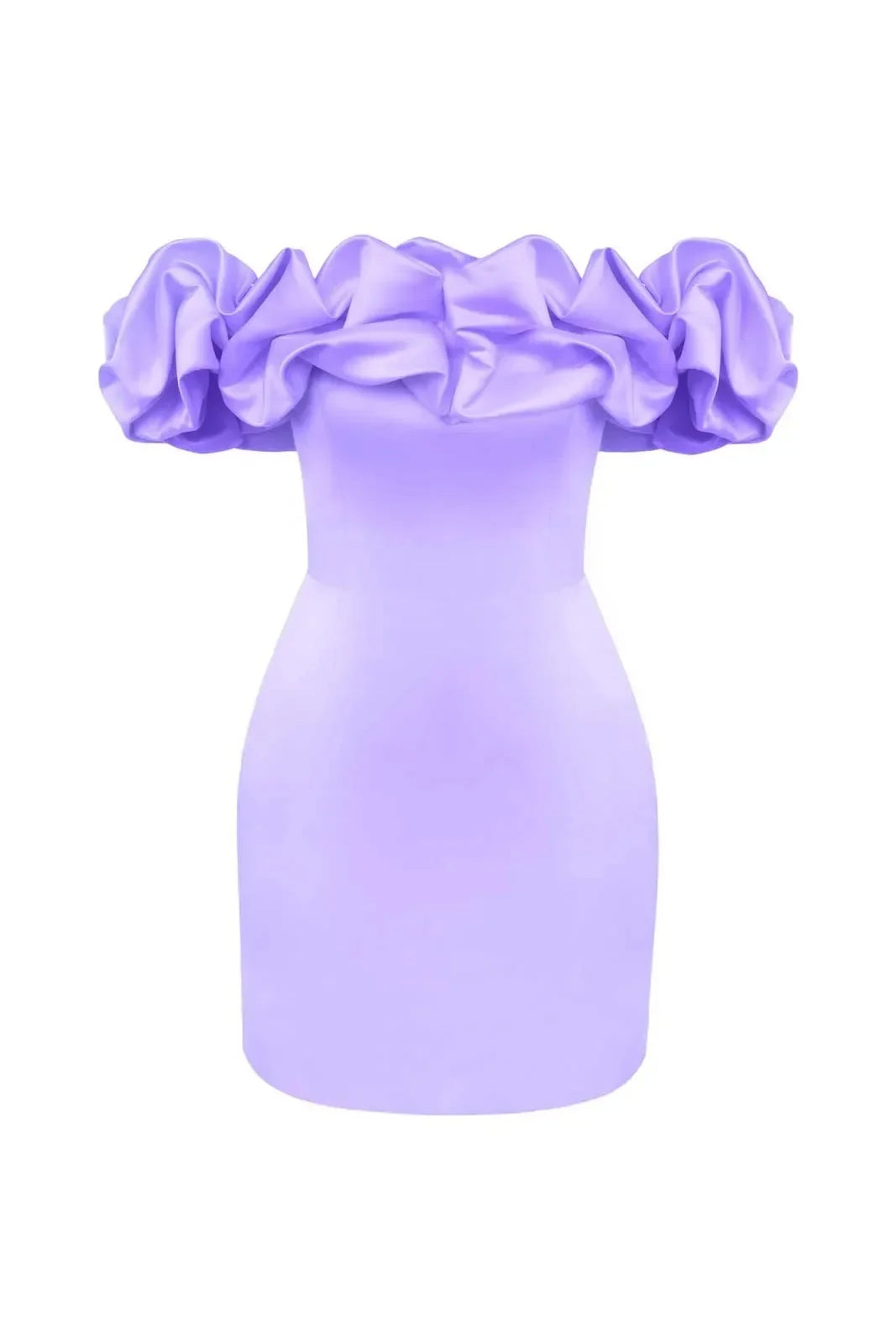Women’s Mini Dress – Satin Fabric – Tailored Fit – Off-Shoulder Ruffle Sleeves by Lumina Vancouver