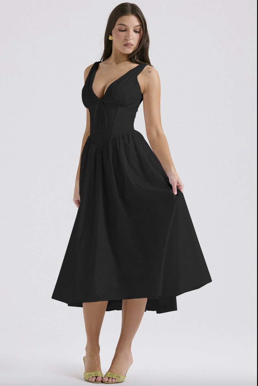 Women's Evening Dress - Sleeveless V-Neck - Fitted Bodice - Flowing Elegant Silhouette by Lumina Vancouver