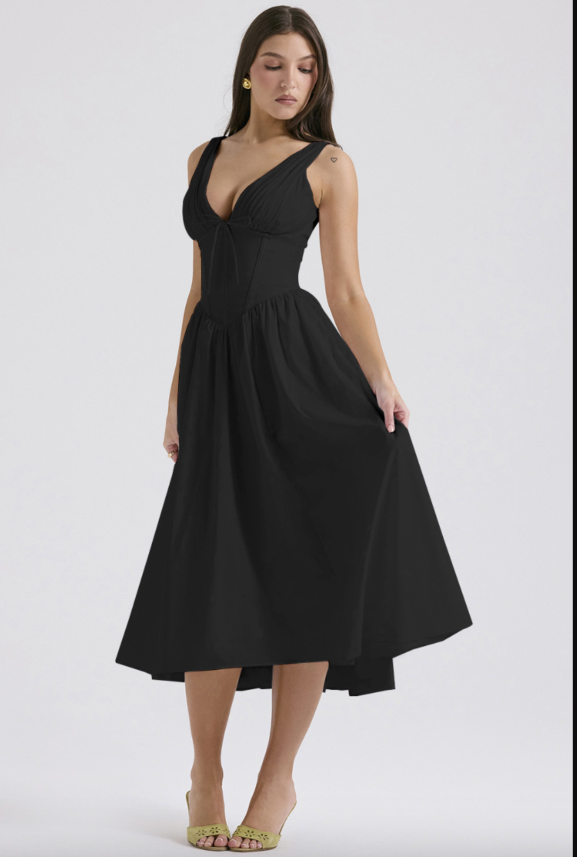 Women's Evening Dress - Sleeveless V-Neck - Fitted Bodice - Flowing Elegant Silhouette by Lumina Vancouver