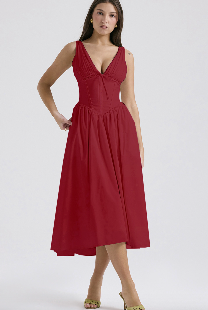 Women's Evening Dress - Sleeveless V-Neck - Fitted Bodice - Flowing Elegant Silhouette by Lumina Vancouver