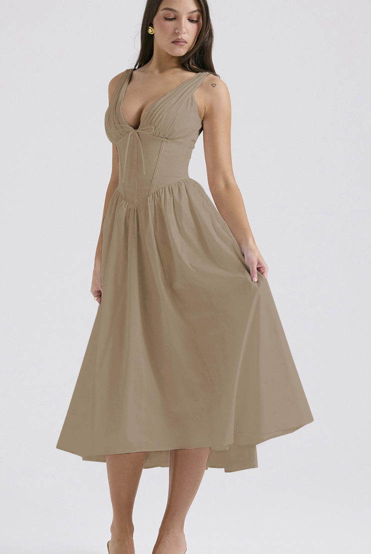 Women's Evening Dress - Sleeveless V-Neck - Fitted Bodice - Flowing Elegant Silhouette by Lumina Vancouver