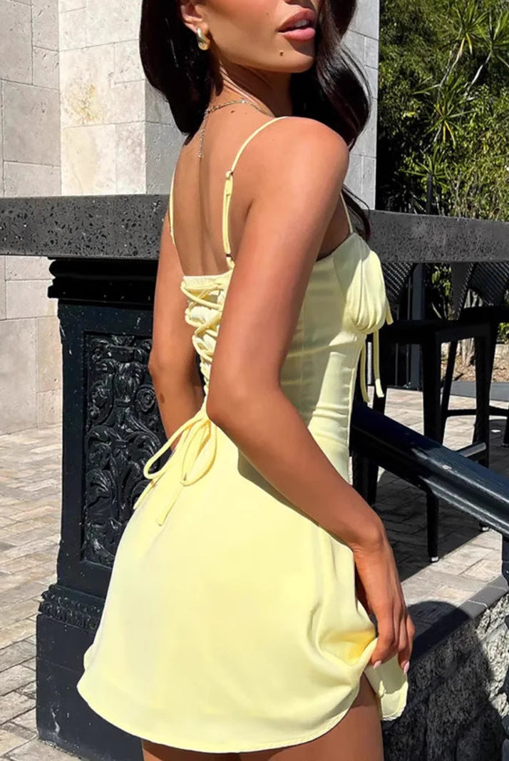 Women’s Mini Dress – Slim Fit – Spaghetti Straps – Ruched Bodice – A-Line Hem by Lumina Vancouver