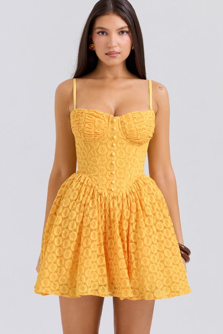 Women’s Mini Dress – Lace Jacquard – A-Line Fit – Spaghetti Straps – Structured Bodice by Lumina Vancouver