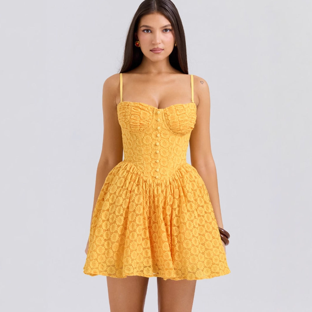 Women’s Mini Dress – Lace Jacquard – A-Line Fit – Spaghetti Straps – Structured Bodice by Lumina Vancouver