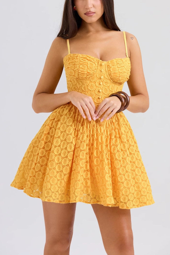 Women’s Mini Dress – Lace Jacquard – A-Line Fit – Spaghetti Straps – Structured Bodice by Lumina Vancouver