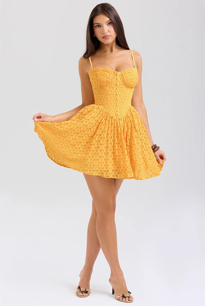 Women’s Mini Dress – Lace Jacquard – A-Line Fit – Spaghetti Straps – Structured Bodice by Lumina Vancouver