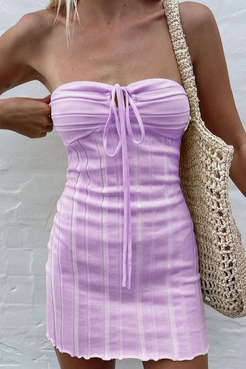Women's Strapless Mini Dress - Ribbed Texture - Ruched Bust with Drawstring - Stretch Fit by Lumina Vancouver