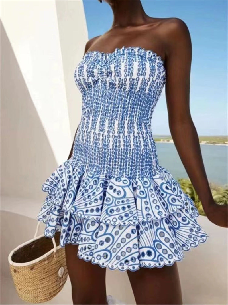 Women's Strapless Mini Dress - Shirred Bodice - Sweetheart Neckline - Ruffled Hem by Lumina Vancouver