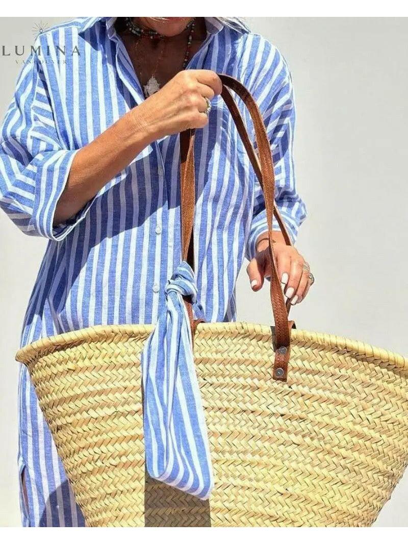 Colen - Classic Stripped Lace Shirt Dress