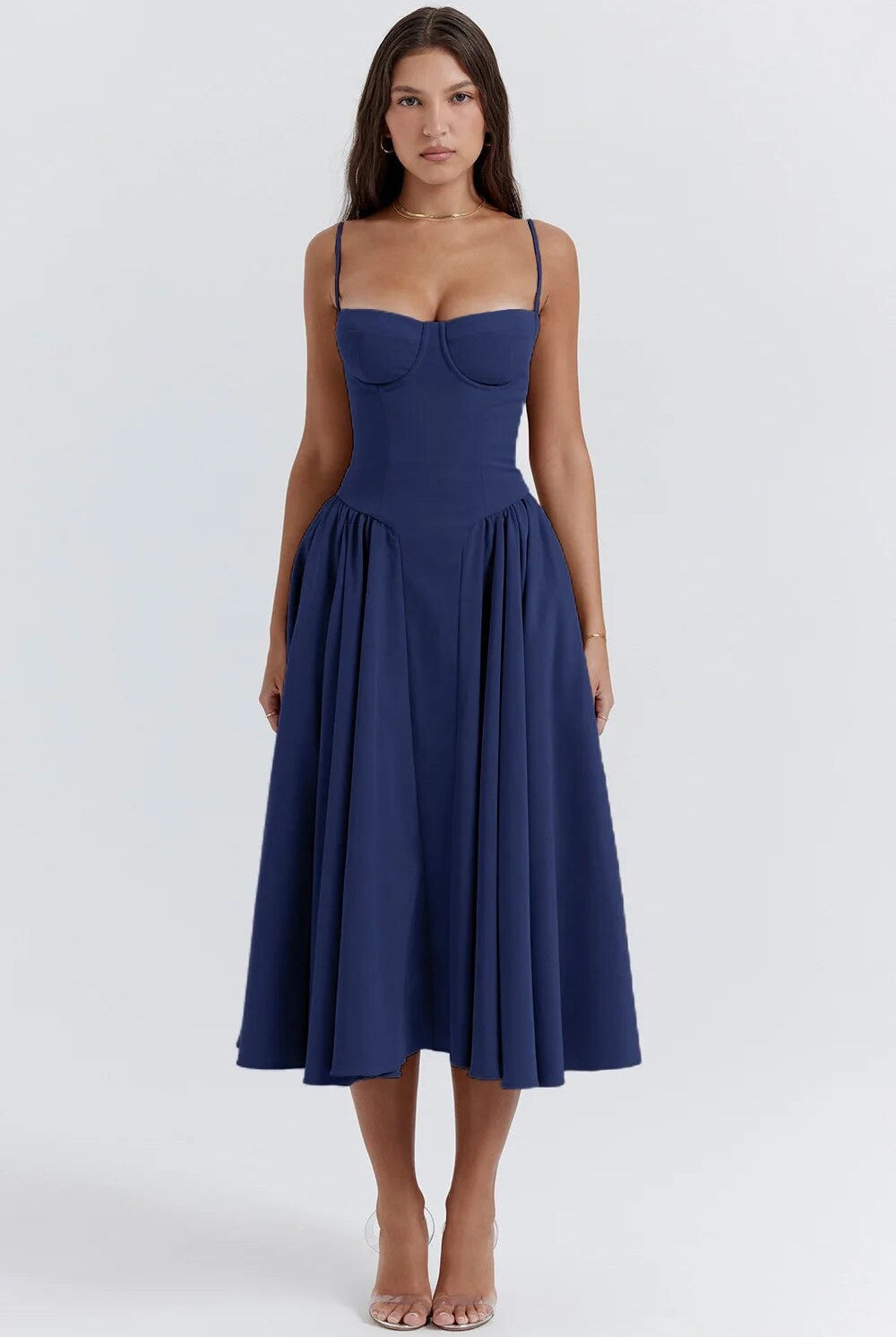 Women's Corset Dress - Sweetheart Neckline - Spaghetti Straps - A-Line Midi Fit by Lumina Vancouver