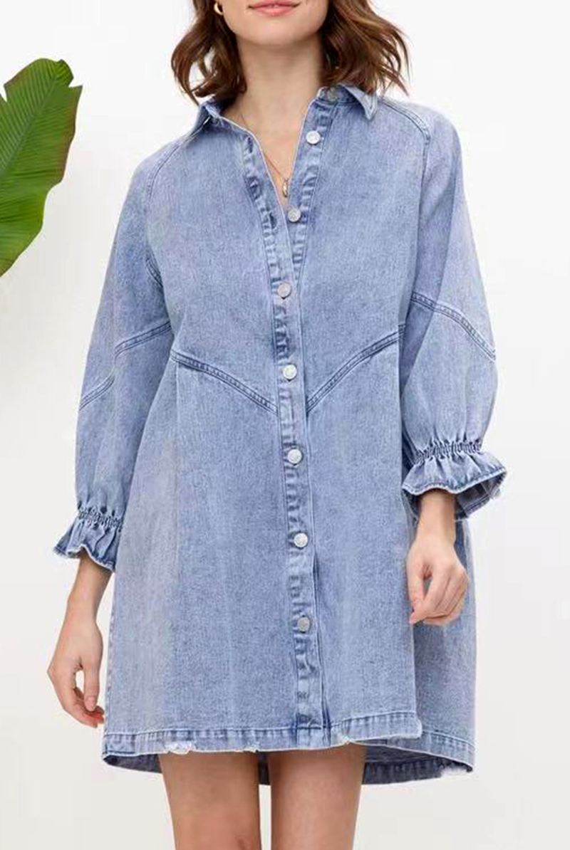 Women's Denim Shirt Dress - Button Down - Long Sleeve - Casual Stylish Fit by Lumina Vancouver
