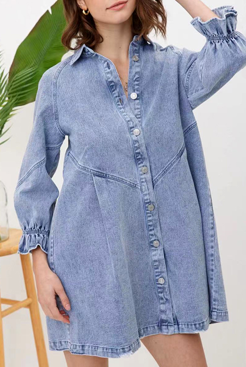 Women's Denim Shirt Dress - Button Down - Long Sleeve - Casual Stylish Fit by Lumina Vancouver