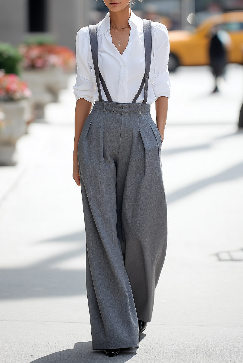 Luna | White Shirt And Suspender Set - Lumina Vancouver - Lumina Vancouver