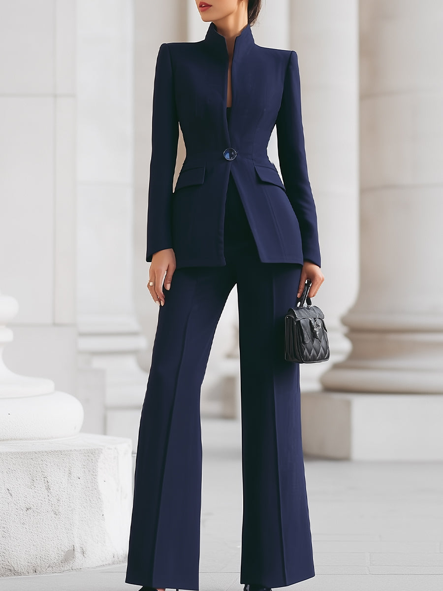 Luna | Navy Blazer Wide Leg Trousers Set - Lumina Vancouver - Lumina Vancouver