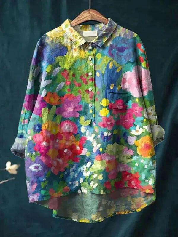Women's Vintage Lovely Floral Art Print || Casual Cotton Shirt