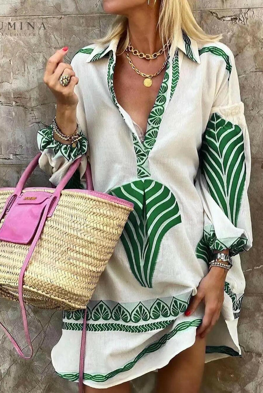 Amber - Printed Long Sleeve Mini Dress