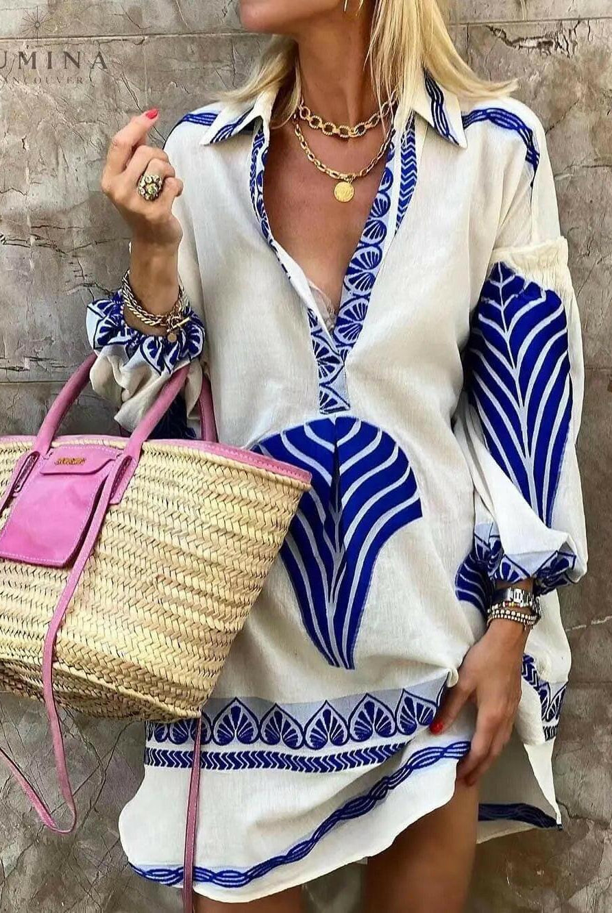 Amber - Printed Long Sleeve Mini Dress