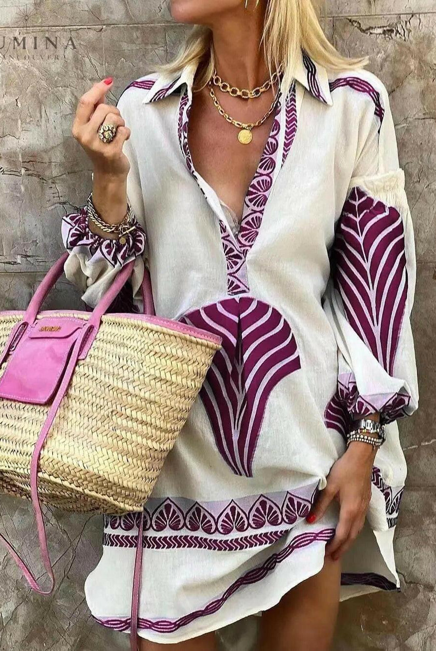 Amber - Printed Long Sleeve Mini Dress