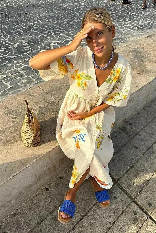 Xara - Stylish Linen Midi Dress