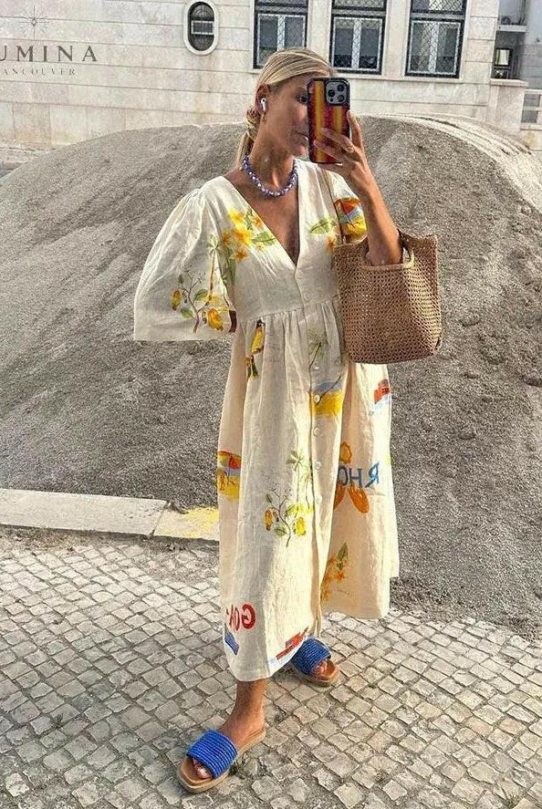 Xara - Stylish Linen Midi Dress