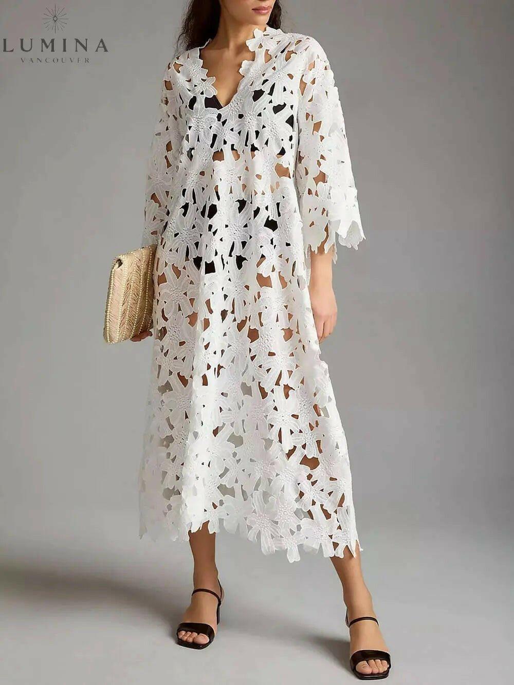 Raquel - Floral Eyelet Long Sleeve Midi Dress